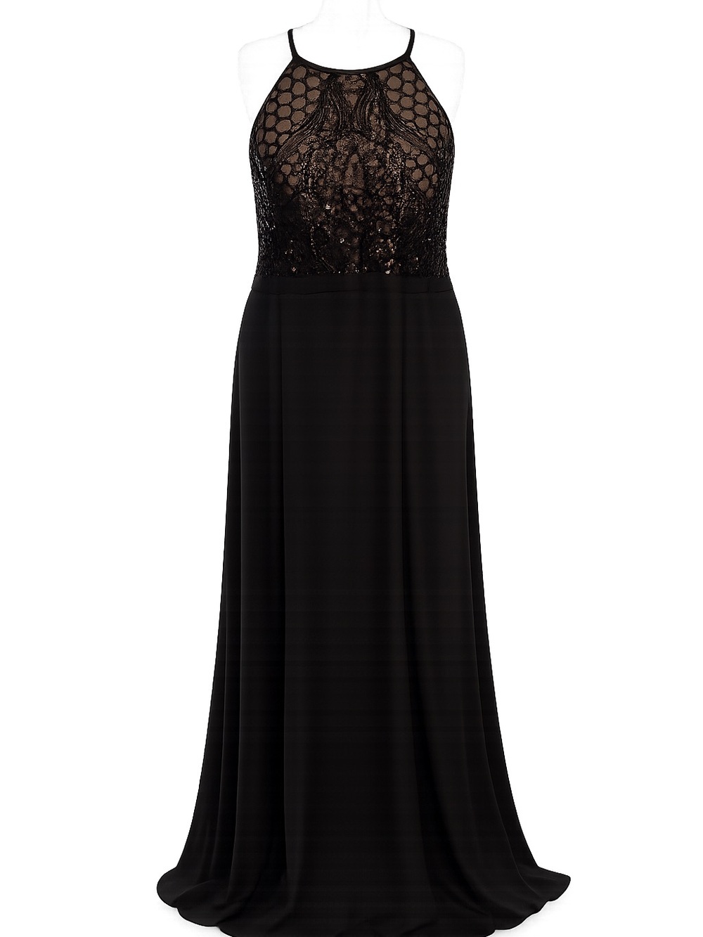 Morgan & Co. Black Beaded Halter formal Gown